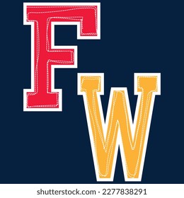 A sports team badge or logo Letter F W. This font has a 3d embroidered thread effect.