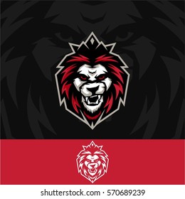 Sports team mascot. Lion head with a crown. Vector illustration.