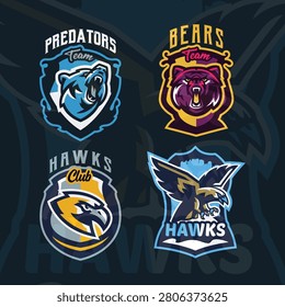 Sports team mascot logo bundle including panther, bear, and hawk emblems for gaming, esports, and athletic leagues.

Keywords (45):