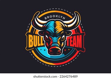 Sports team vector logo template, bull style