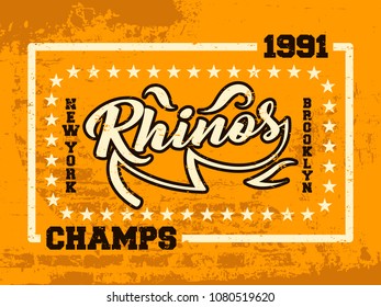 Sports team vintage denim grunge font with grunge background. Vector illustration design for t-shirt and printing.