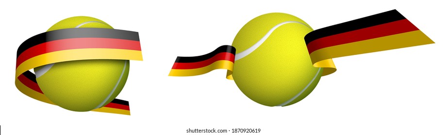 pelota de tenis deportiva en cintas con colores bandera alemana. Vector aislado sobre fondo blanco