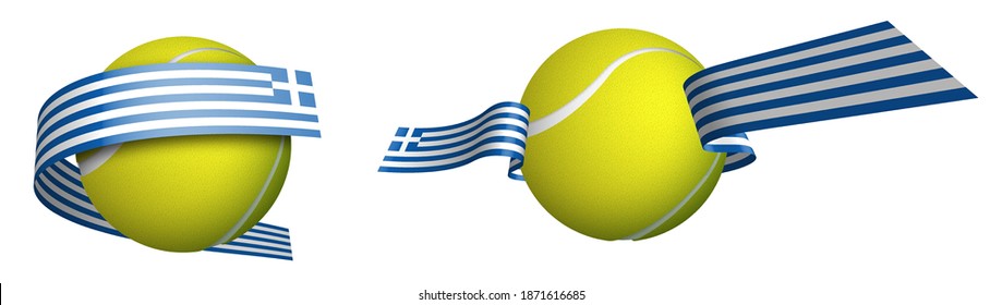 sports tennis ball in ribbons with colors Greece flag. Athletes in tennis. Isolated vector on white background