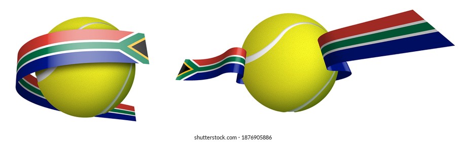 sports tennis ball in ribbons with colors flag of south africa. Athletes in tennis. Isolated vector on white background