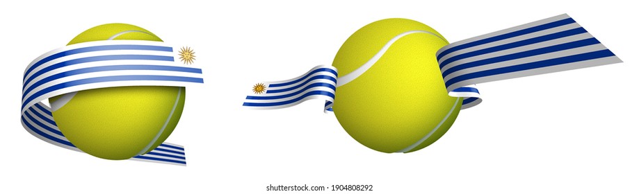 sports tennis ball in ribbons with colors of Flag of Uruguay. Isolated vector on white background