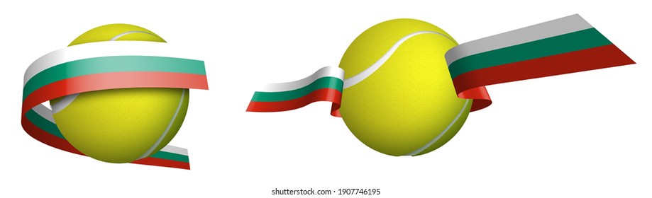 sports tennis ball in ribbons with colors of Bulgaria flag. Isolated vector on white background