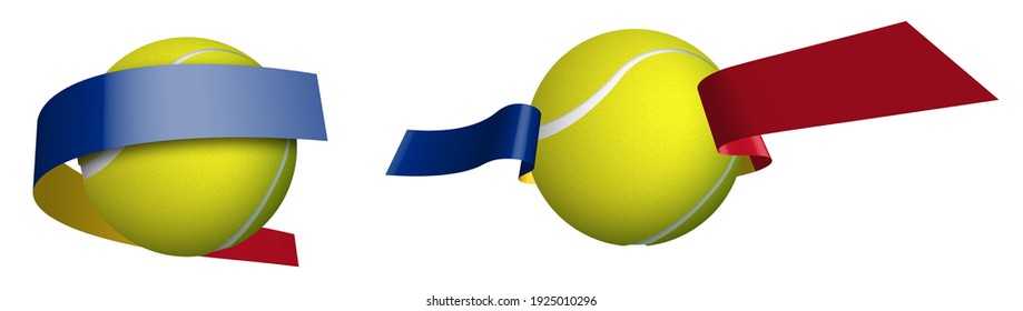 sports tennis ball in ribbons with colors of Romania flag. Isolated vector on white background