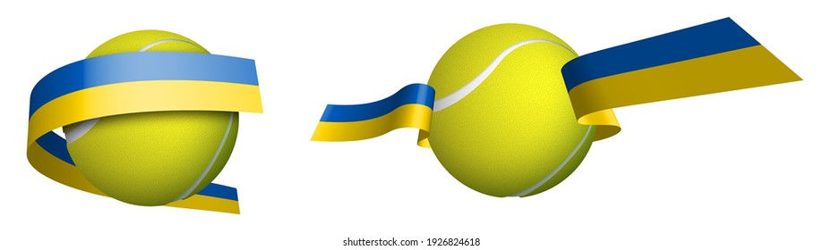 sports tennis ball in ribbons with colors of Ukrainian flag. Isolated vector on white background