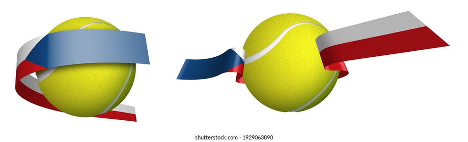 sports tennis ball in ribbons with colors of Czech Republic flag. Isolated vector on white background