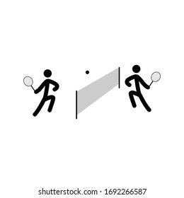 Sports. Tennis icon. Silhouette emblem tournament. Logo professional sports, active recreation and leisure. Monochrome template for poster, label, ets. Design element. Vector illustration