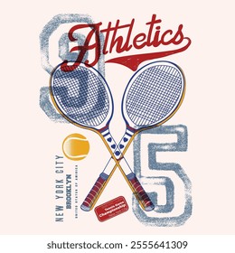 Sports text print t shirt. vector design. vintage College Text. new York city. print design. vintage number. Athletics college prints. print design. Tennis graphic. Brooklyn United States of America