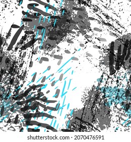 Sports Textile. Fashion Concept. Distress Print. Blue, Green, Gray Illustration. Army Surface Textile. Ink Stains. Spray Paint. Splash Blots. Artistic Creative Vector Background.