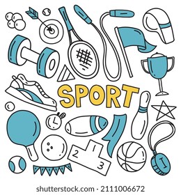 Sports themed doodles. Vector illustration.
