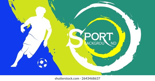 Sports themed graphic design. 4 colorful backgrounds: dark green, light green, blue, yellow. Consisting of horizontal and circular lines. Abstract art that looks dynamic and powerful.