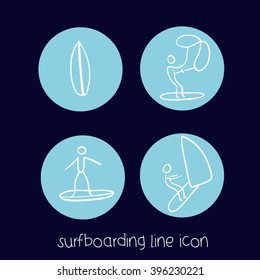 Sports thin line icon set for web and mobile. Set includes- wind surfing,surfboarding,wind surf. Modern minimalistic flat design