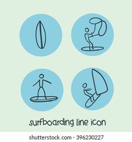 Sports thin line icon set for web and mobile. Set includes- wind surfing,surfboarding,wind surf. Modern minimalistic flat design