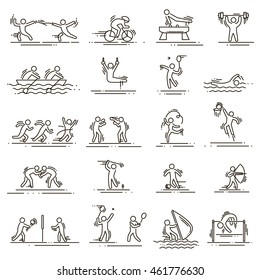 sports thin line vector icons set pictograms