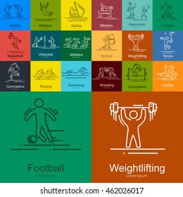 sports thin line vector icons set pictograms