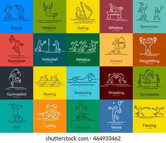 sports thin line vector icons set pictograms