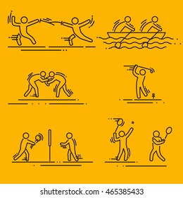 sports thin line vector icons set pictograms