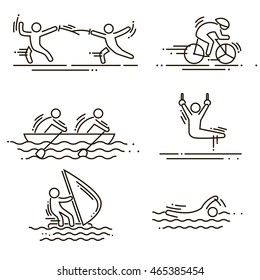 sports thin line vector icons set pictograms