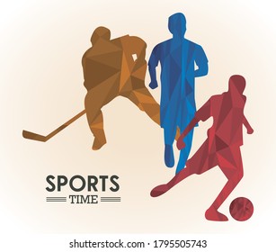 sports time poster with colors athletes figures vector illustration design