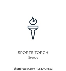 Sports torch icon. Thin linear sports torch outline icon isolated on white background from greece collection. Line vector sign, symbol for web and mobile