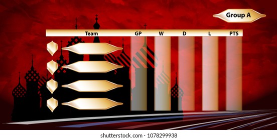  Sports Tournament Chart for Group A and Teams - Soccer Playfield  Vector Illustration with background Graphic Home city Russia.