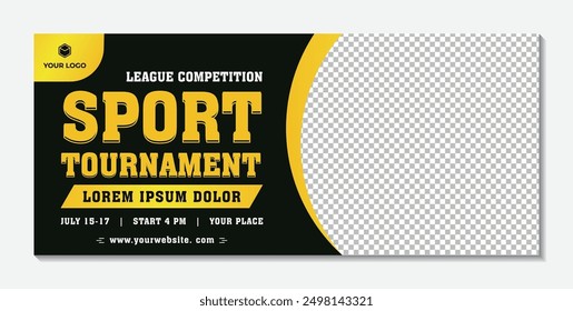 Sports tournament event social media post template modern circle design black yellow background, sport flyer, banner or poster design