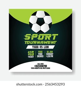 Sports tournament and gym fitness editable social media post banner ad template, soccer event social media square flyer poster, web banner ads template design 