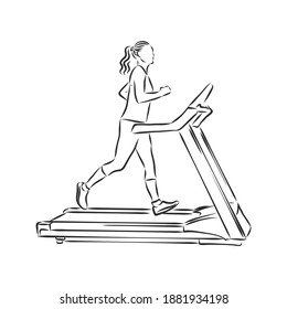 sports trainer ,treadmill, vector sketch illustration. Treadmill doodle style sketch illustration hand drawn vector