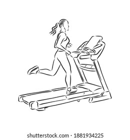 sports trainer ,treadmill, vector sketch illustration. Treadmill doodle style sketch illustration hand drawn vector