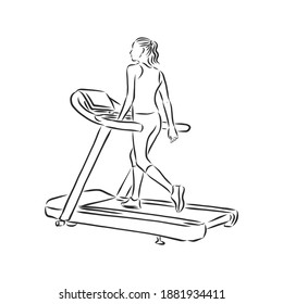 sports trainer ,treadmill, vector sketch illustration. Treadmill doodle style sketch illustration hand drawn vector