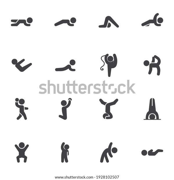 Sports training\
vector icons set, modern solid symbol collection, filled style\
pictogram pack. Signs, logo illustration. Set includes icons as\
gymnastics exercise, workout\
training