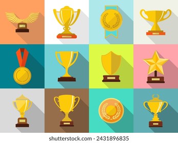 Sports trophies and awards in flat design style vector illustration