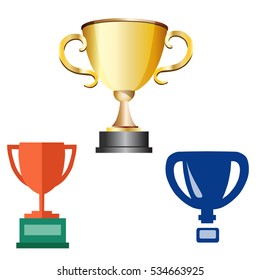 sports trophies in different styles on a white background