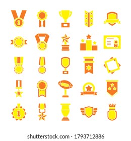 sports trophy and badge icon set over white background, flat style, vector illustration