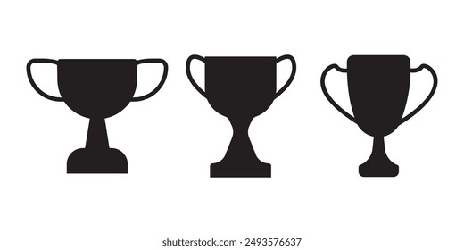 Juego de Vectores de iconos de silueta de trofeo deportivo, Juego de iconos de copas de triunfo de trofeo de campeón, Ilustración vectorial de stock,