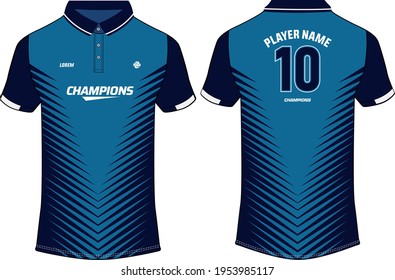 Sports t-shirt jersey with collar design vector template, Cricket jersey concept with front and back view for Soccer, Football, Tennis and badminton uniform