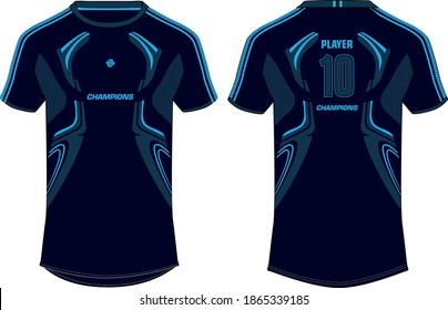 Sports t-shirt jersey design concept vector template, sports jersey concept with front and back view for Soccer, Cricket, Football, Volleyball, Rugby, tennis, badminton and e-sports uniform.