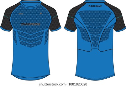 Sports t-shirt jersey design concept vector template, sports jersey concept with front and back view for Soccer, Cricket, Football, Volleyball, Rugby, tennis, badminton and e-sports uniform.