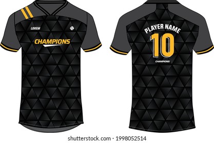 Sports t-shirt jersey design concept vector template, v neck Football jersey concept with front and back view for Soccer, Cricket, Volleyball, Rugby, tennis, badminton uniform kit