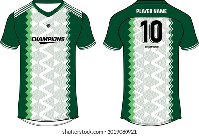 Sports t-shirt jersey design concept vector template, v neck Nigeria Football jersey concept with front and back view for Soccer, Cricket, Volleyball, Rugby, tennis, badminton uniform kit