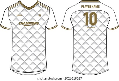 Sports t-shirt jersey design concept vector template, Abstract geometric v neck Football jersey concept with front and back view for Soccer, Cricket, Volleyball, Rugby, tennis, badminton uniform kit