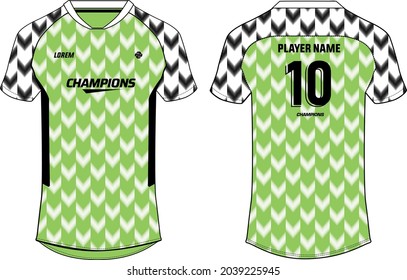 Sports t-shirt jersey design concept vector template, v neck Nigeria Football jersey concept with front and back view for Soccer, Cricket, Volleyball, Rugby, tennis, badminton uniform kit