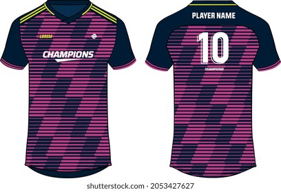 Sports t-shirt jersey design concept vector template, halftone pattern v neck Football jersey concept with front and back view for Soccer, Cricket, Volleyball, Rugby, tennis, badminton uniform kit