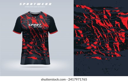 Deportes camiseta jersey diseño vectorial negro rojo, deportivo jersey textura estilo grunge con ilustración vectorial de mockup 3D para sublimación, para deportes, motocross, ciclismo, pesca, carreras