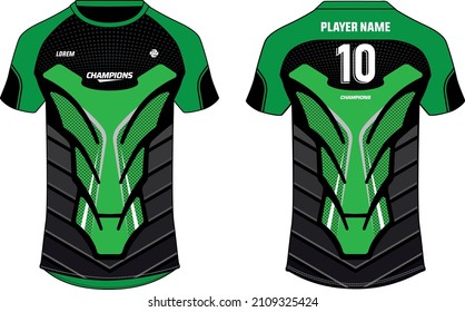Sports t-shirt jersey design flat sketch illustration, Abstract pattern v neck motocross jersey concept with front and back view for Soccer, Cricket, Volleyball, Rugby, e-sport, gaming uniform kit