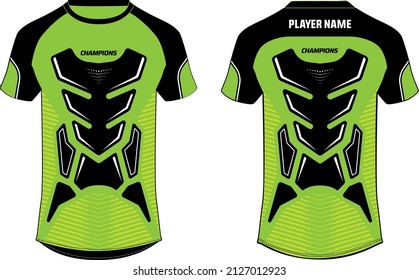 Sports t-shirt jersey design flat sketch illustration, Abstract pattern v neck motocross jersey concept with front and back view for Soccer, Cricket, Volleyball, Rugby, e-sport, gaming uniform kit