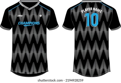 Sports t-shirt jersey design flat sketch vector illustration, abstract chevron pattern Football jersey with front and back view for Soccer, Cricket, Volleyball, Rugby, tennis, badminton uniform kit